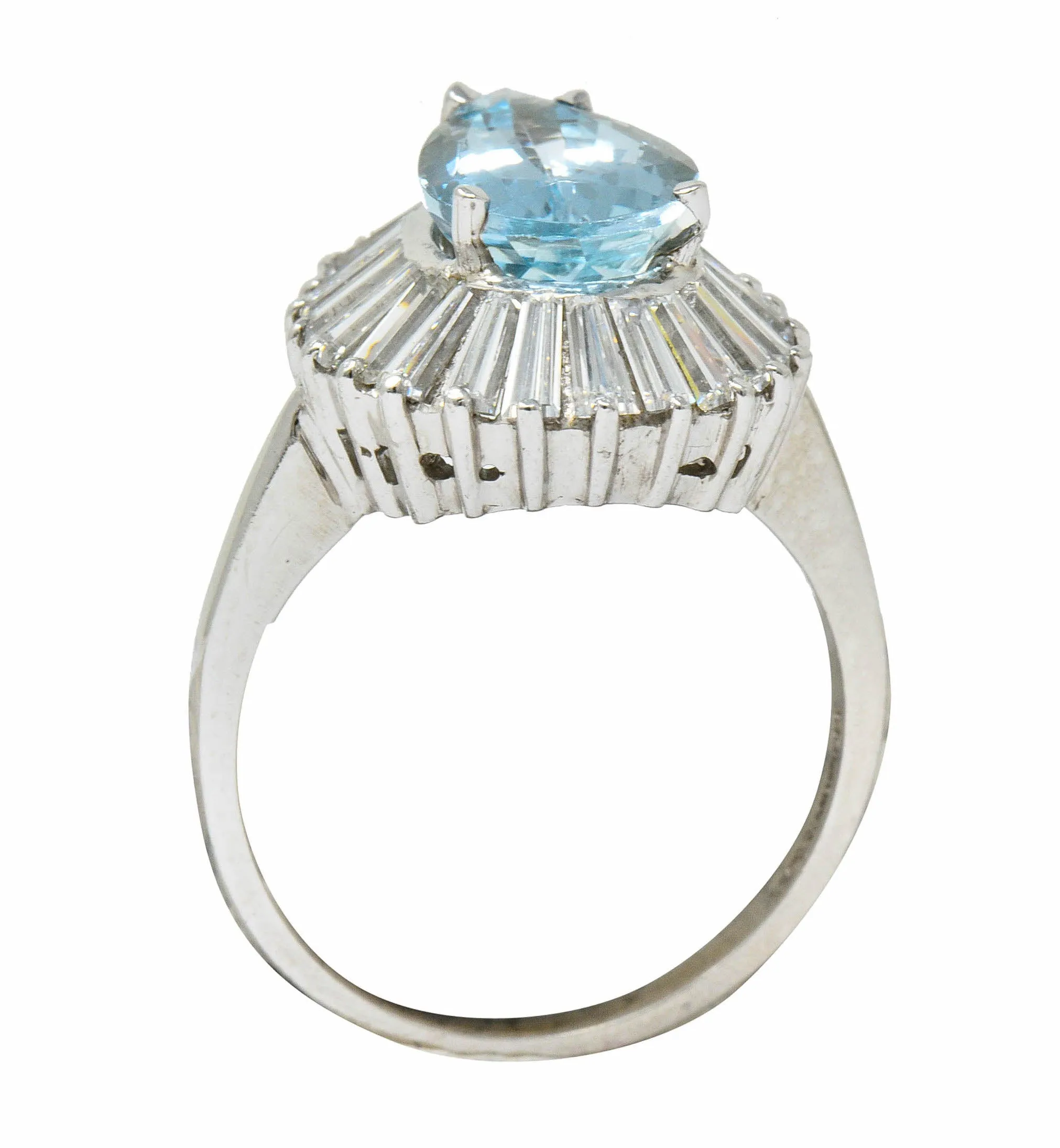 1950's Mid-Century 4.61 CTW Aquamarine Diamond Platinum Ballerina Halo Ring