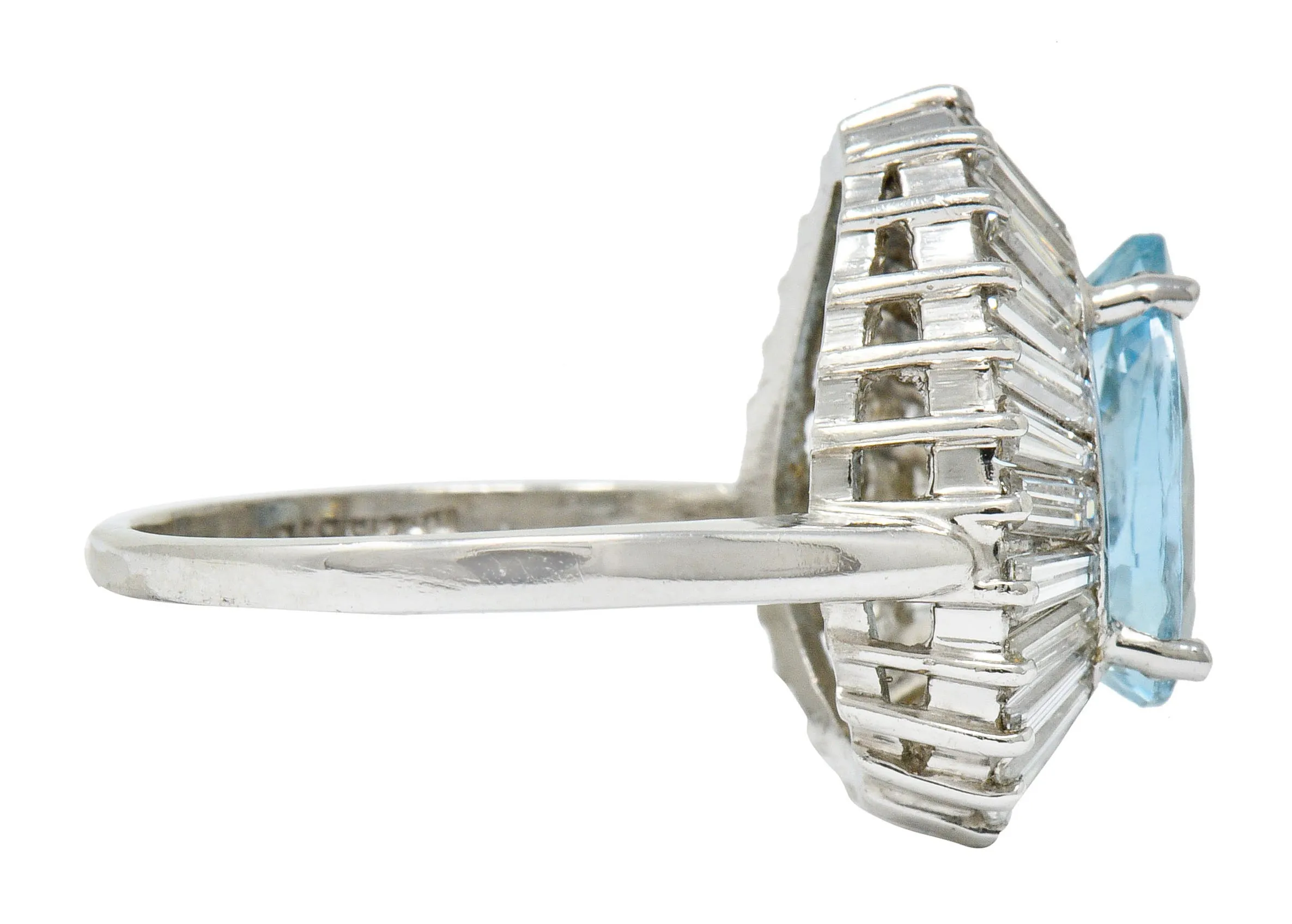 1950's Mid-Century 4.61 CTW Aquamarine Diamond Platinum Ballerina Halo Ring