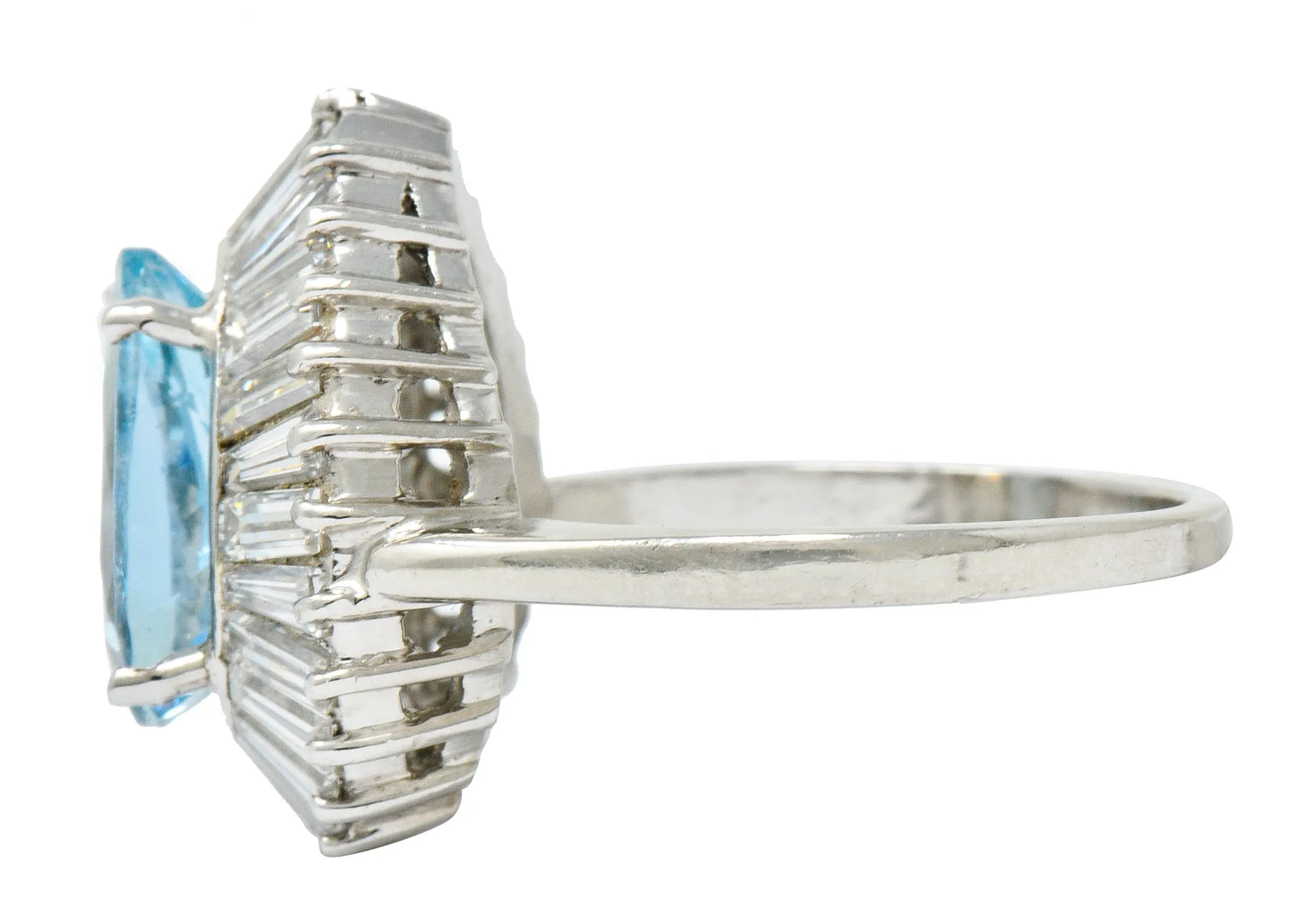 1950's Mid-Century 4.61 CTW Aquamarine Diamond Platinum Ballerina Halo Ring