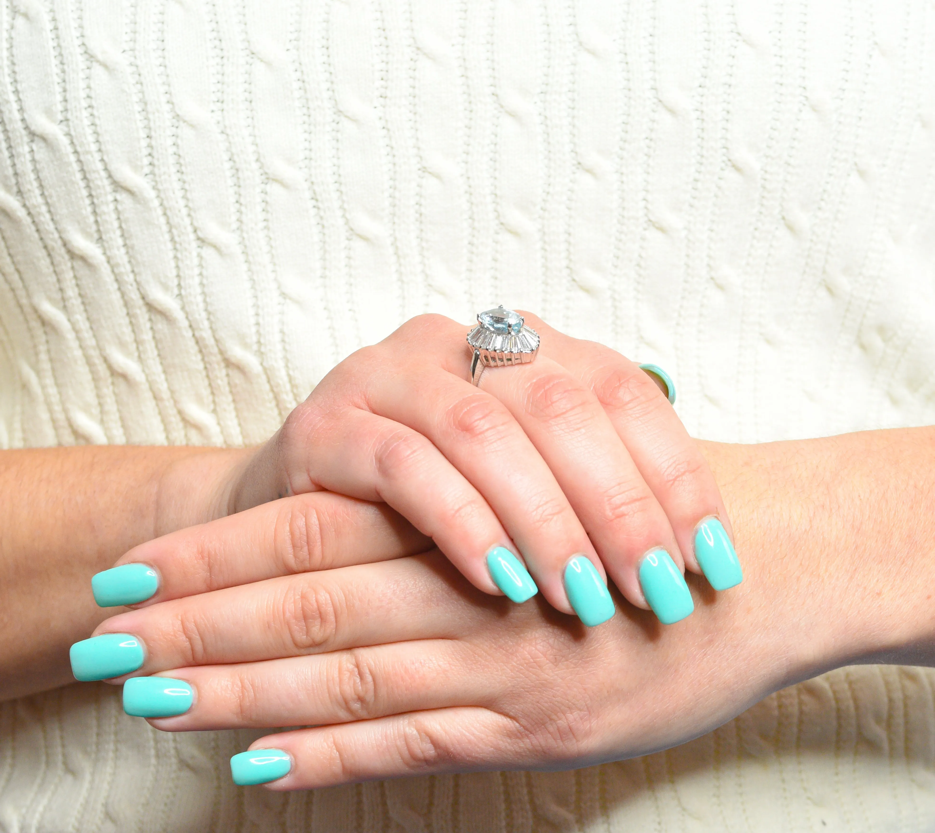 1950's Mid-Century 4.61 CTW Aquamarine Diamond Platinum Ballerina Halo Ring