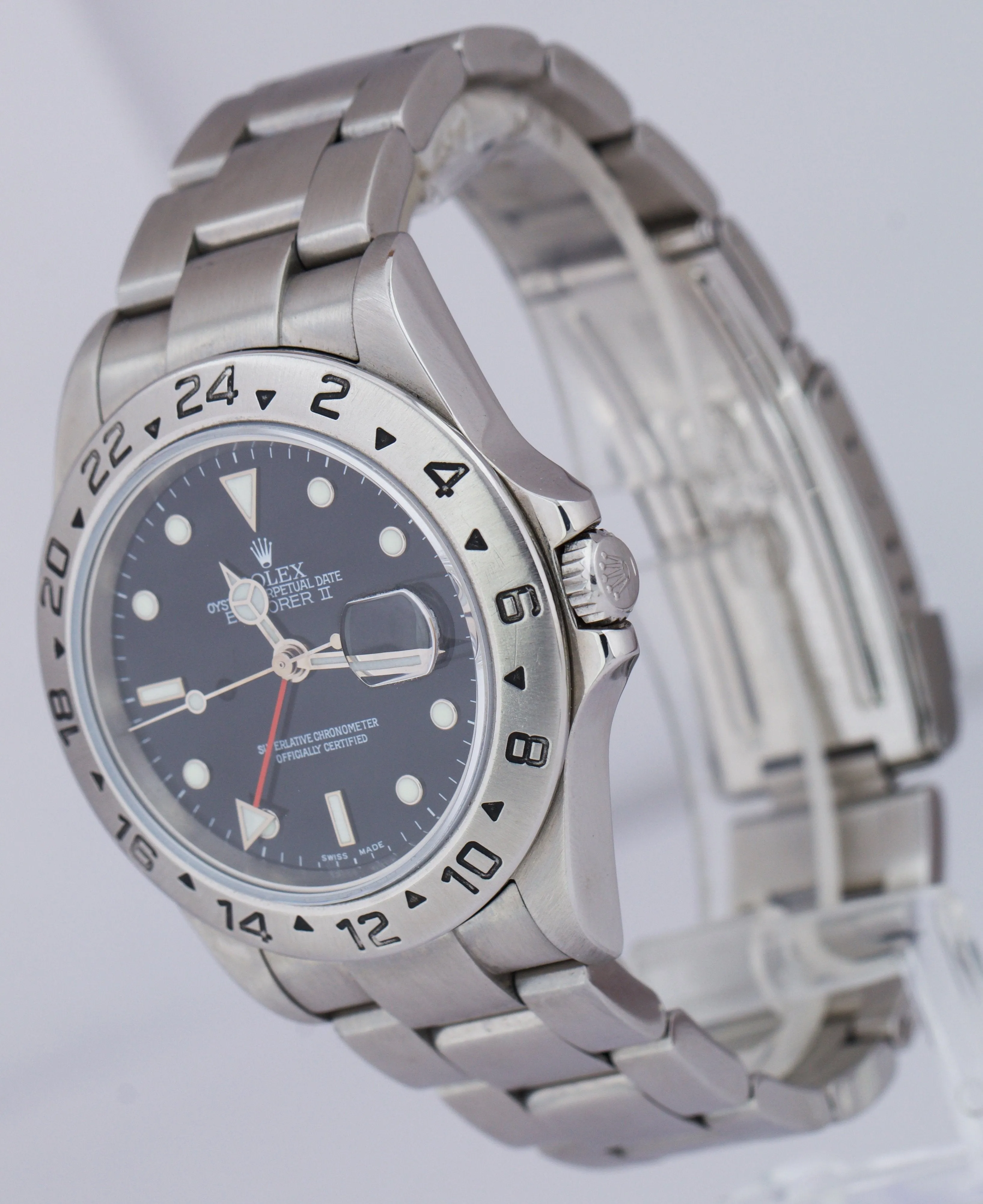 2007 Rolex Explorer II NO-HOLES CASE Stainless Black Date 40mm Watch 16570 T