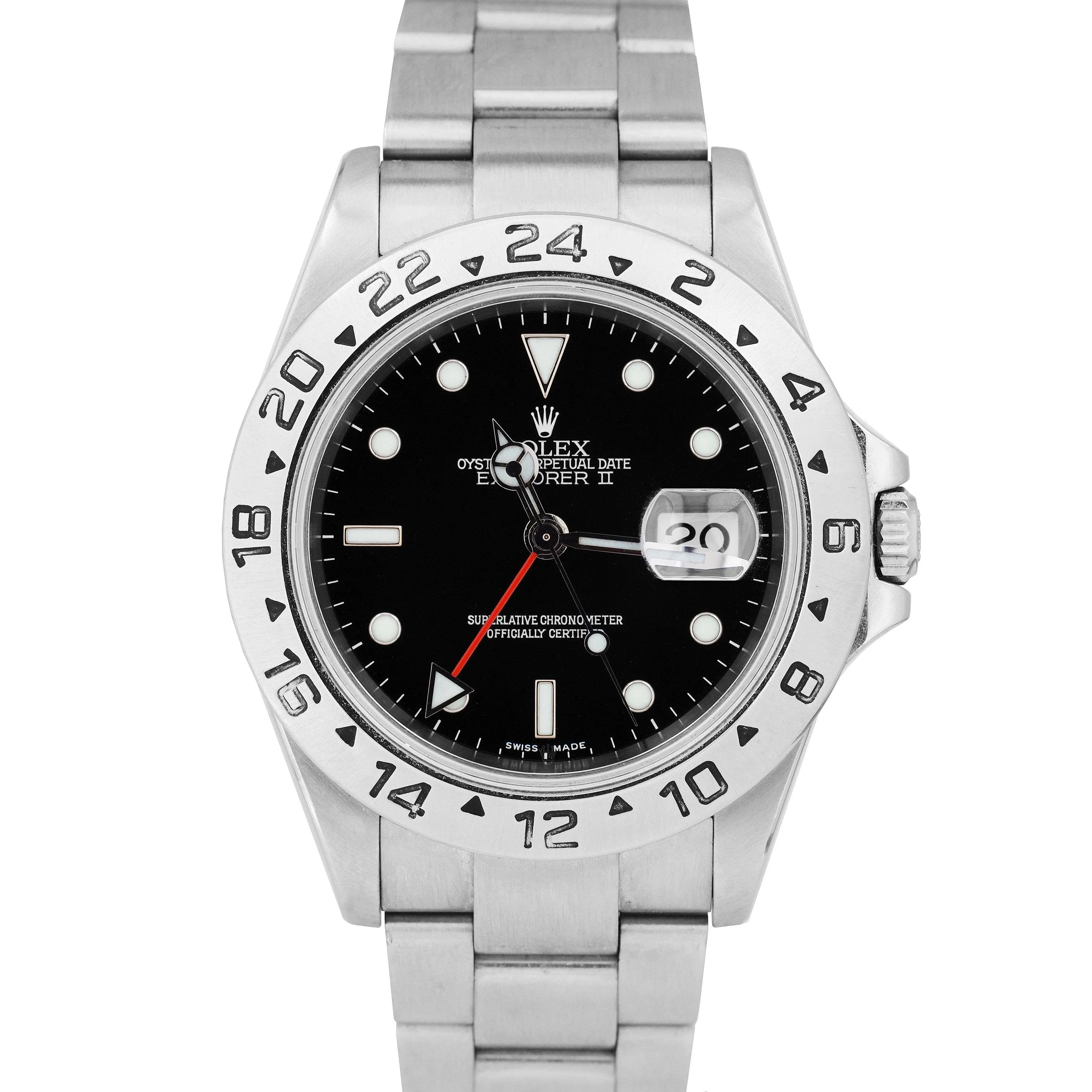 2007 Rolex Explorer II NO-HOLES CASE Stainless Black Date 40mm Watch 16570 T