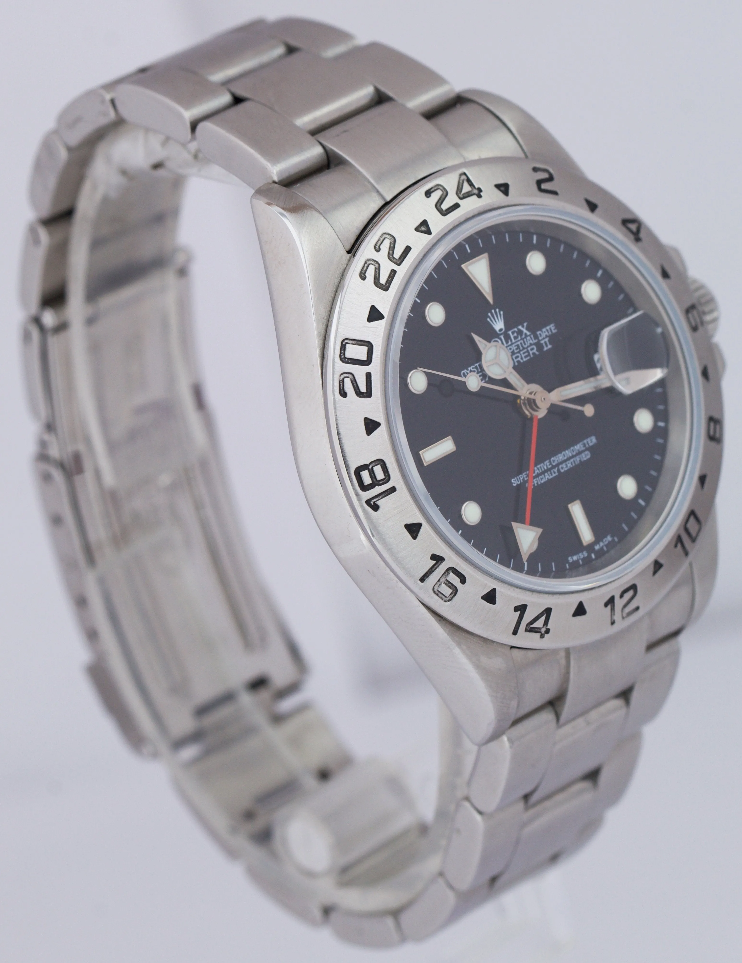 2007 Rolex Explorer II NO-HOLES CASE Stainless Black Date 40mm Watch 16570 T