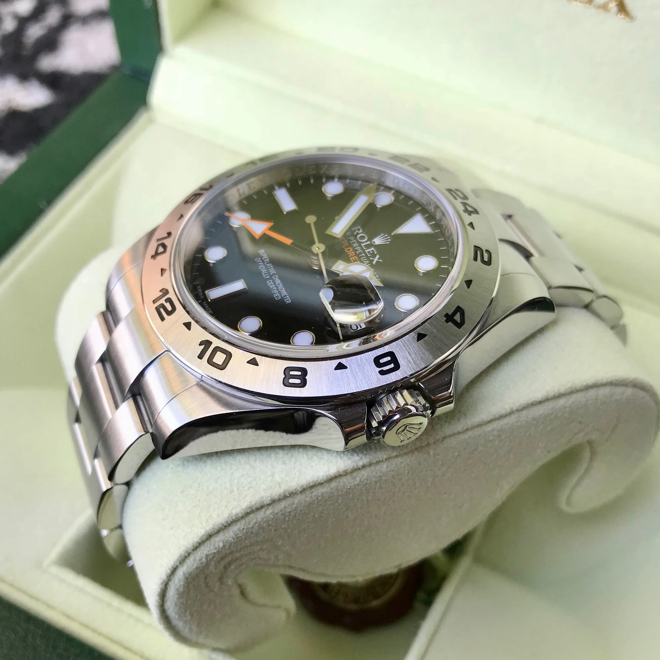 2009 Rolex Explorer II 216570 Black GMT Oyster Perpetual Stainless Steel Wristwatch Box & Papers