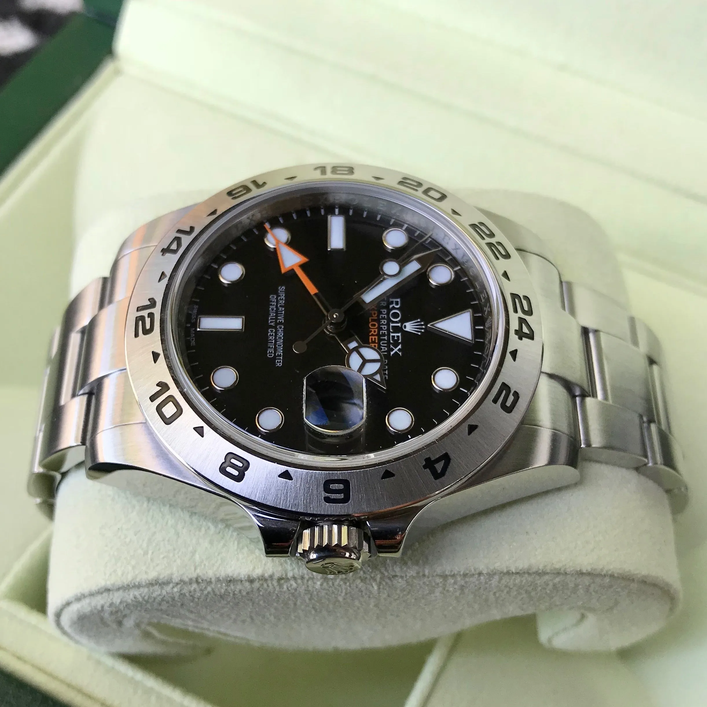 2009 Rolex Explorer II 216570 Black GMT Oyster Perpetual Stainless Steel Wristwatch Box & Papers