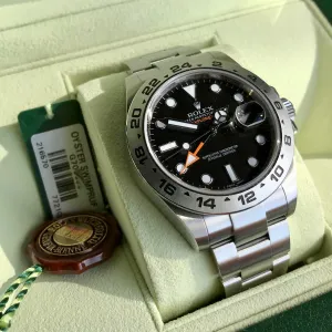 2009 Rolex Explorer II 216570 Black GMT Oyster Perpetual Stainless Steel Wristwatch Box & Papers