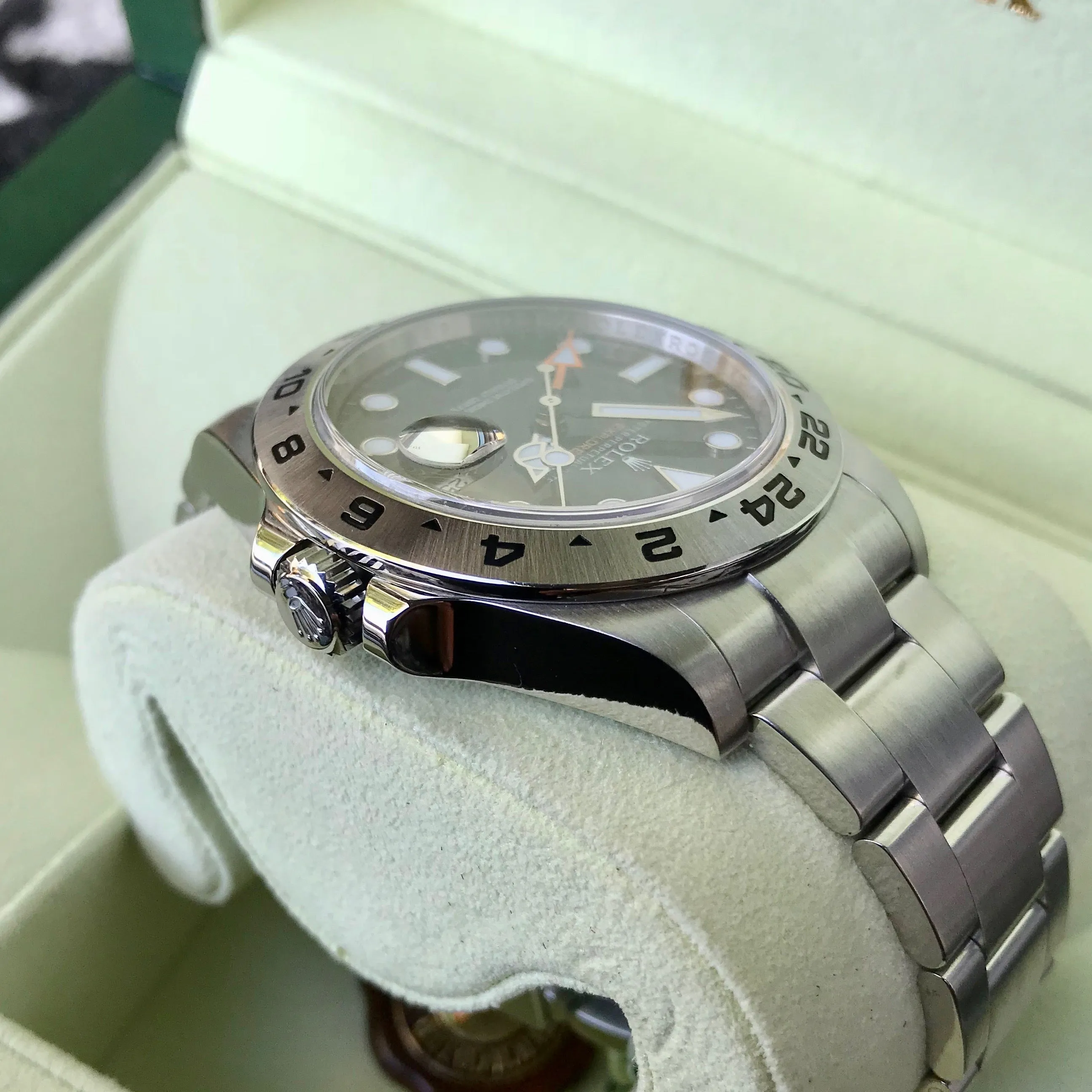 2009 Rolex Explorer II 216570 Black GMT Oyster Perpetual Stainless Steel Wristwatch Box & Papers