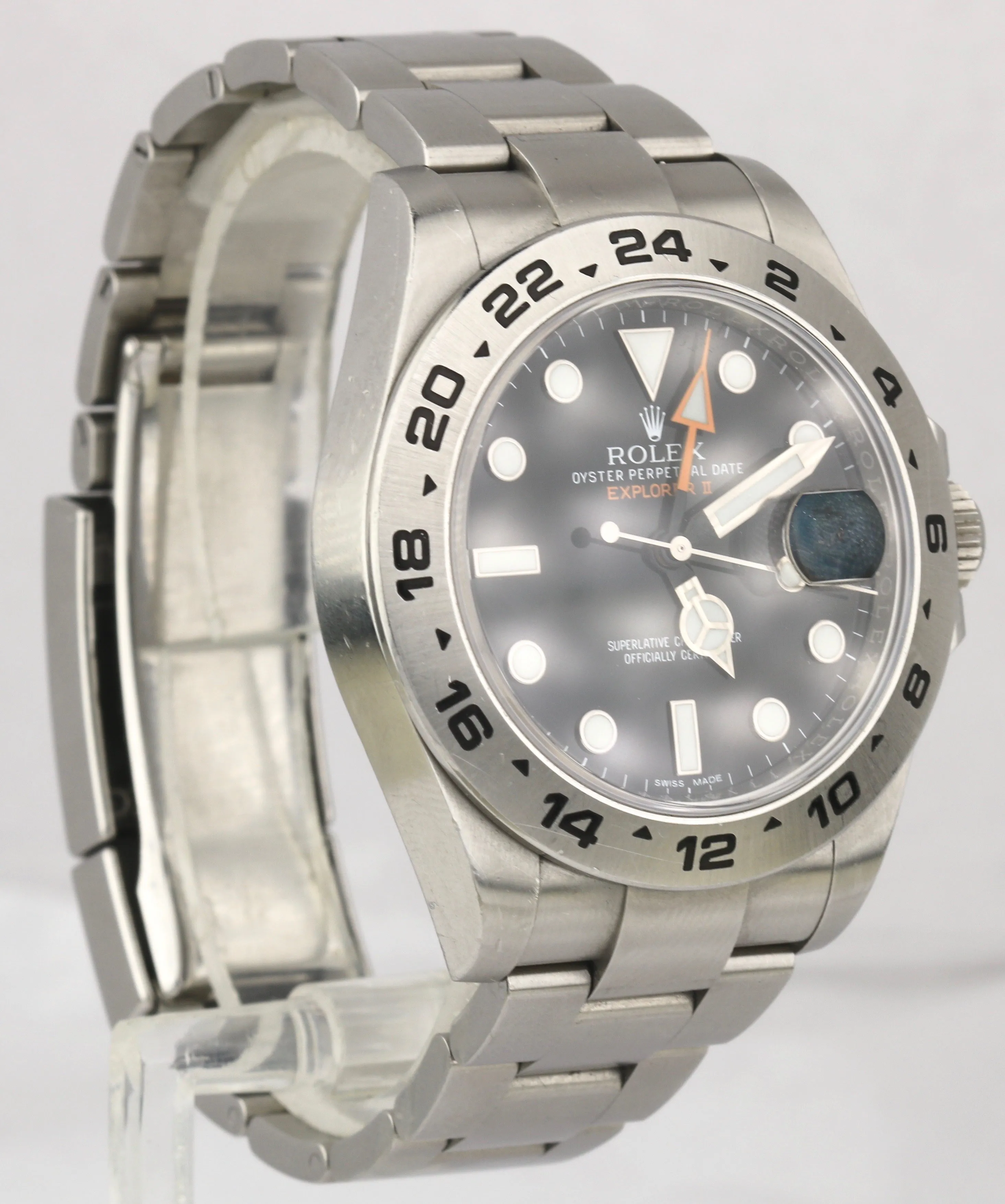 2017 UNPOLISHED Rolex Explorer II 42mm 216570 Black Orange Steel GMT Date Watch