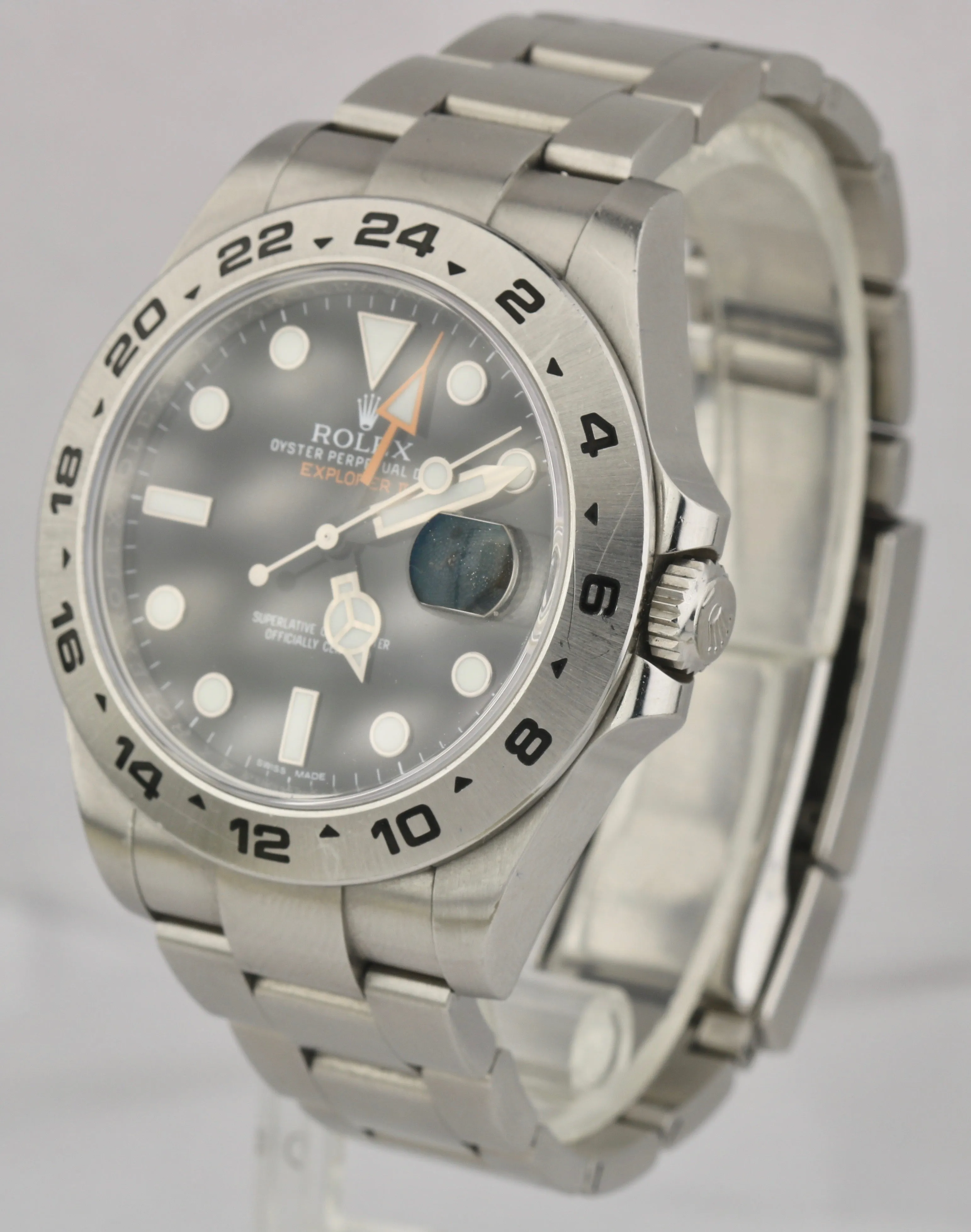 2017 UNPOLISHED Rolex Explorer II 42mm 216570 Black Orange Steel GMT Date Watch