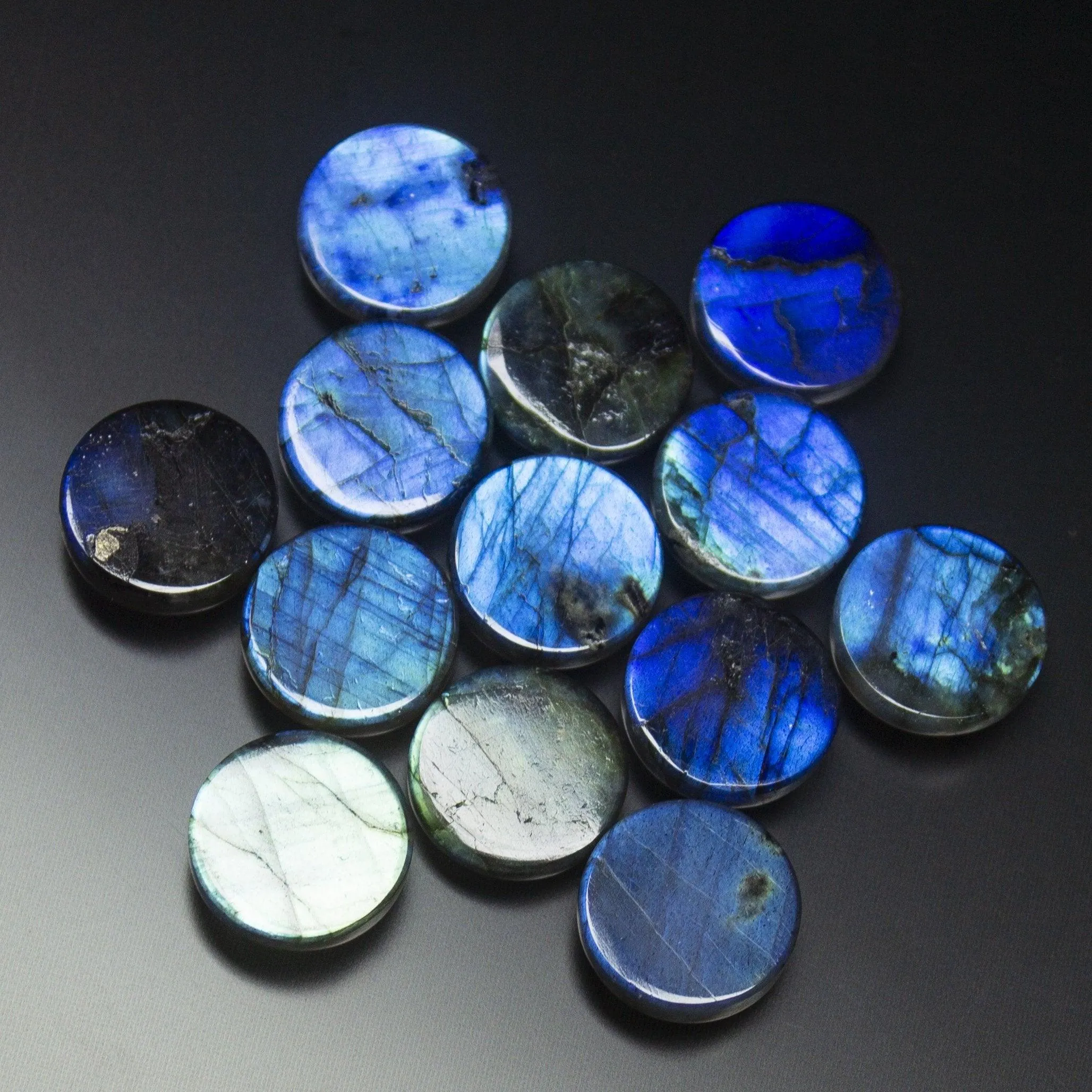 3 Matched Pair, Smooth Round Shape, 14mm Size Labradorite Cabochons