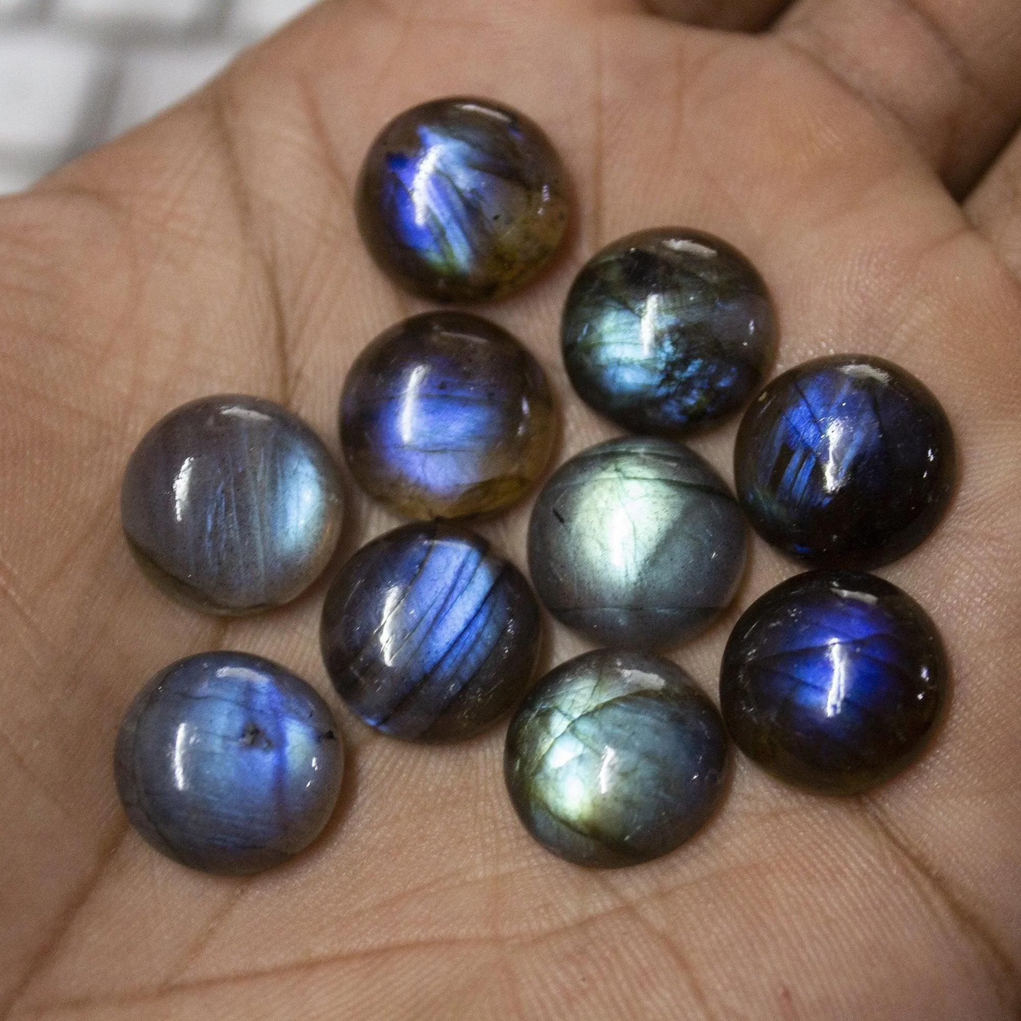 3 Matched Pair, Smooth Round Shape, 14mm Size Labradorite Cabochons