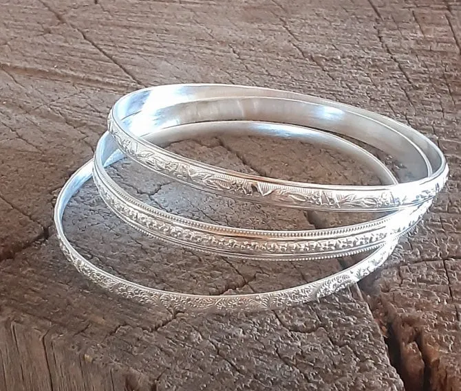 3 piece sterling silver bangle set with high polish no patinas for extra shine