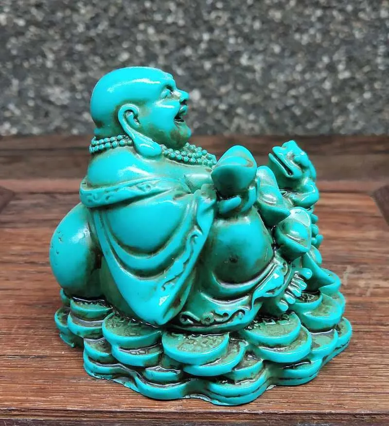 3.15''L- Chinese Natural Antique Exquisite Turquoise Handcarved Sculpture Buddha Statue