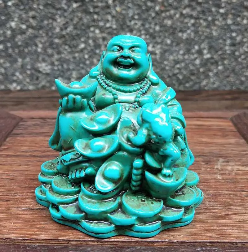 3.15''L- Chinese Natural Antique Exquisite Turquoise Handcarved Sculpture Buddha Statue