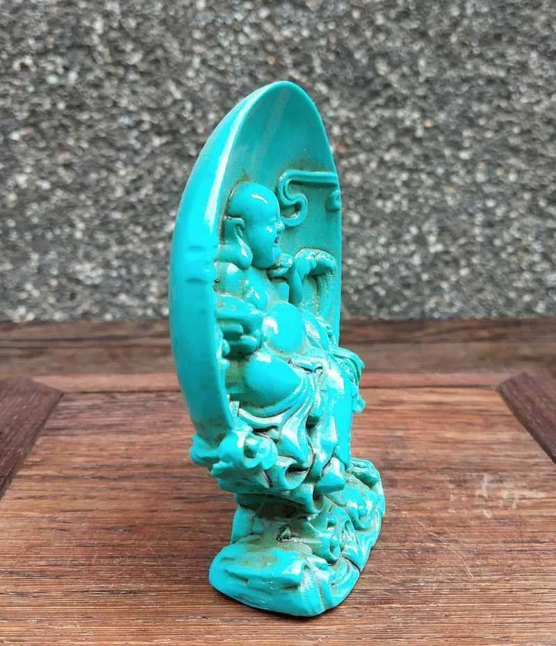 4.13''H- Chinese Natural Antique Exquisite Turquoise Handcarved Sculpture Buddha Statue
