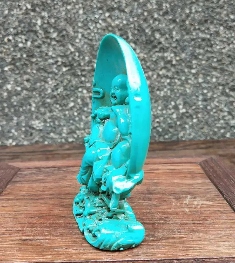 4.13''H- Chinese Natural Antique Exquisite Turquoise Handcarved Sculpture Buddha Statue