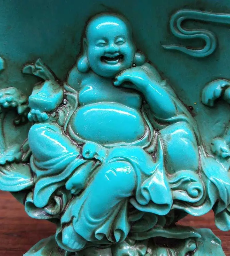 4.13''H- Chinese Natural Antique Exquisite Turquoise Handcarved Sculpture Buddha Statue