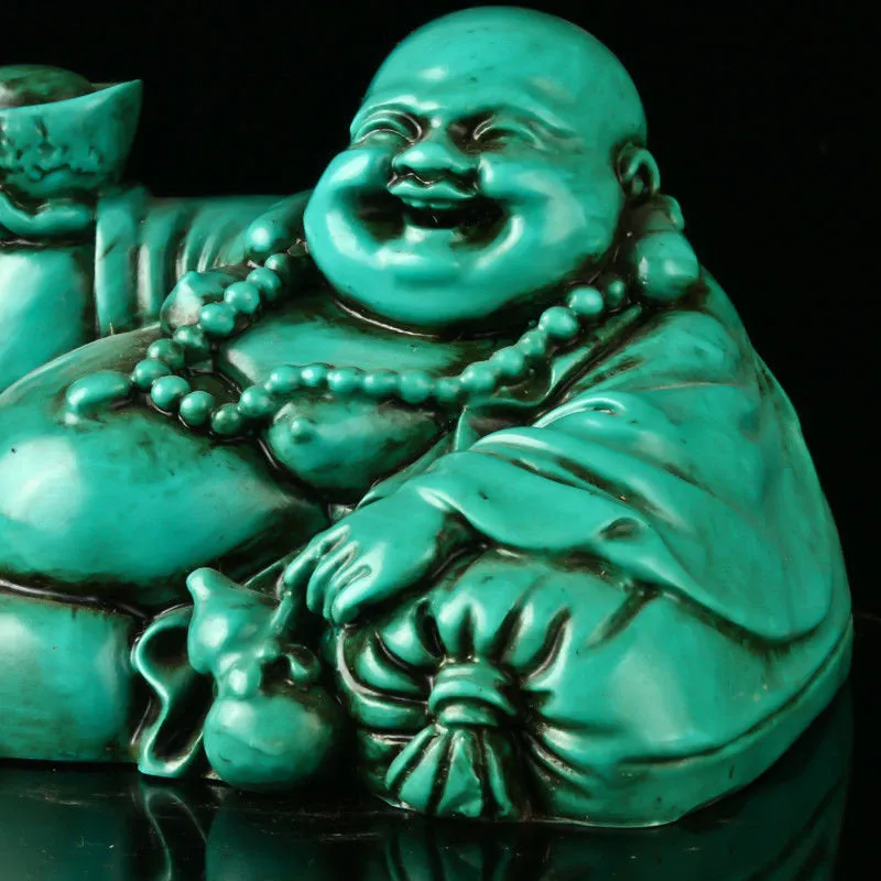 4.25''L- Chinese Natural Antique Exquisite Turquoise Handcarved Sculpture Buddha Statue