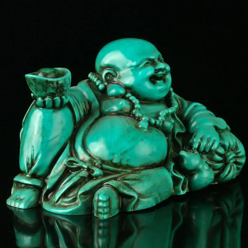 4.25''L- Chinese Natural Antique Exquisite Turquoise Handcarved Sculpture Buddha Statue