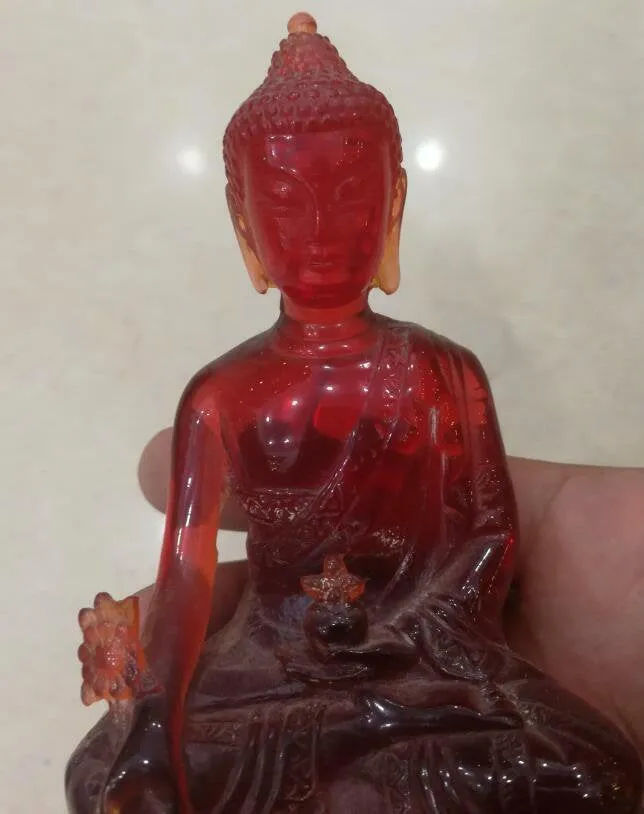 4.72''H- Chinese Natural Antique Exquisite GEOMANTIC AMBER Handcarved Sculpture Buddha Statue