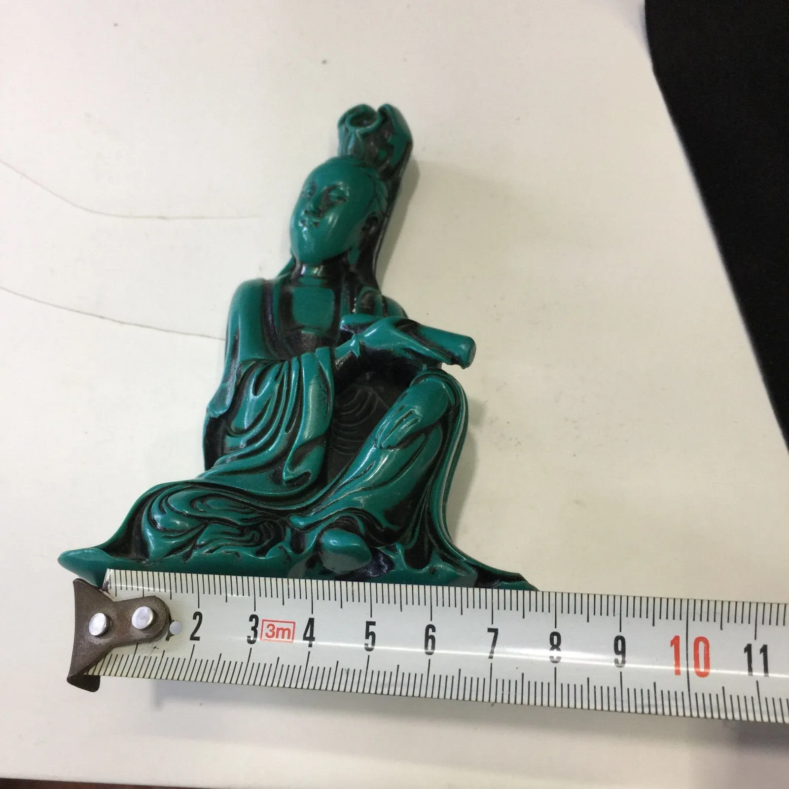 4.72''H- Chinese Natural Antique Exquisite Turquoise Handcarved Sculpture Guanyin Statue