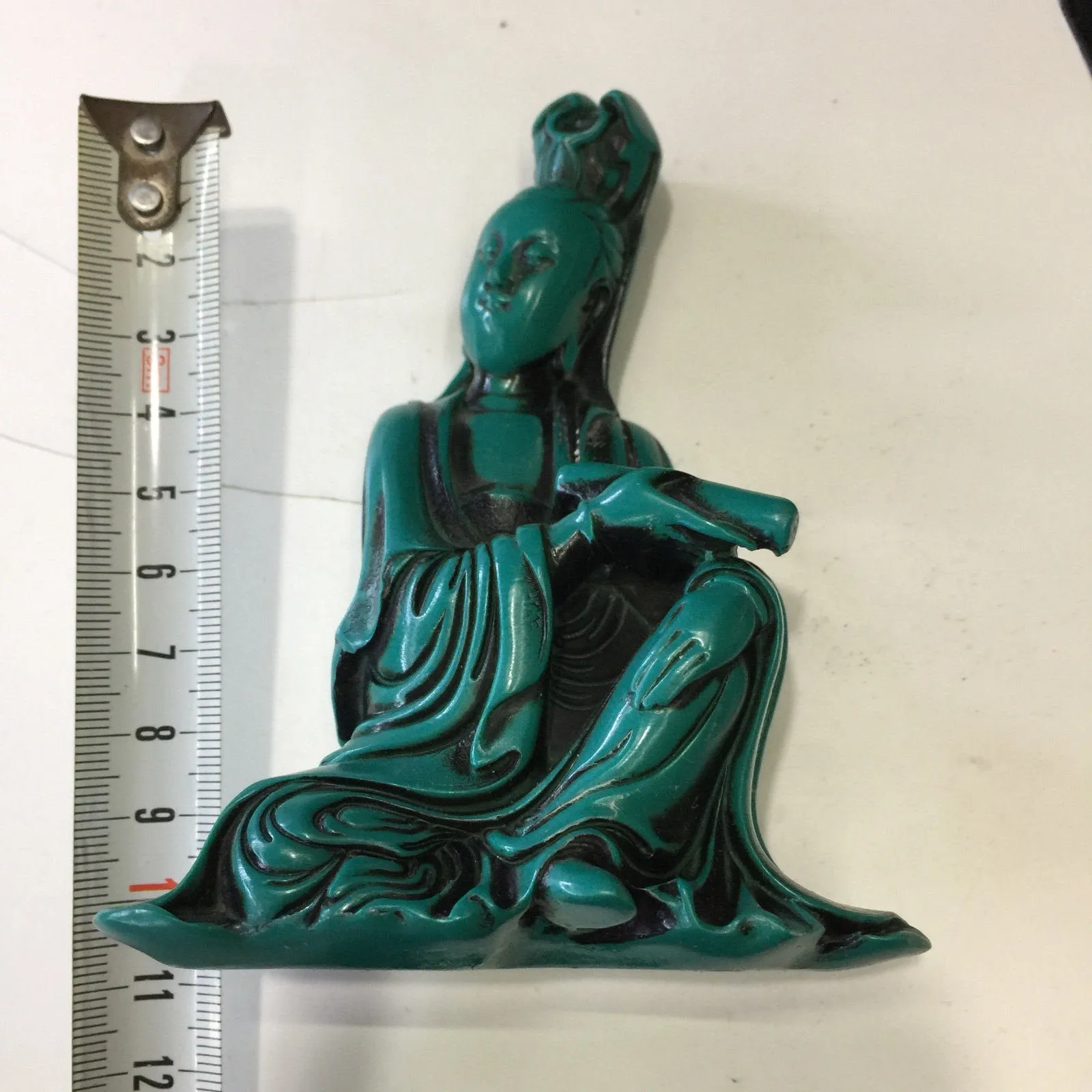 4.72''H- Chinese Natural Antique Exquisite Turquoise Handcarved Sculpture Guanyin Statue