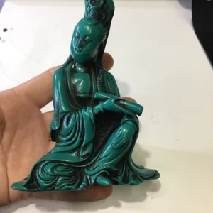 4.72''H- Chinese Natural Antique Exquisite Turquoise Handcarved Sculpture Guanyin Statue