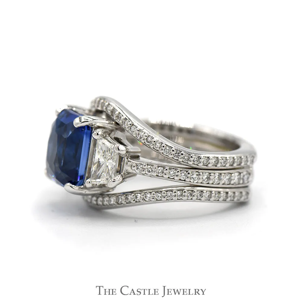 4.88ct Rectangle Sapphire Ring with 1.55cttw Diamond Accents in Platinum - Includes EGL Certificate