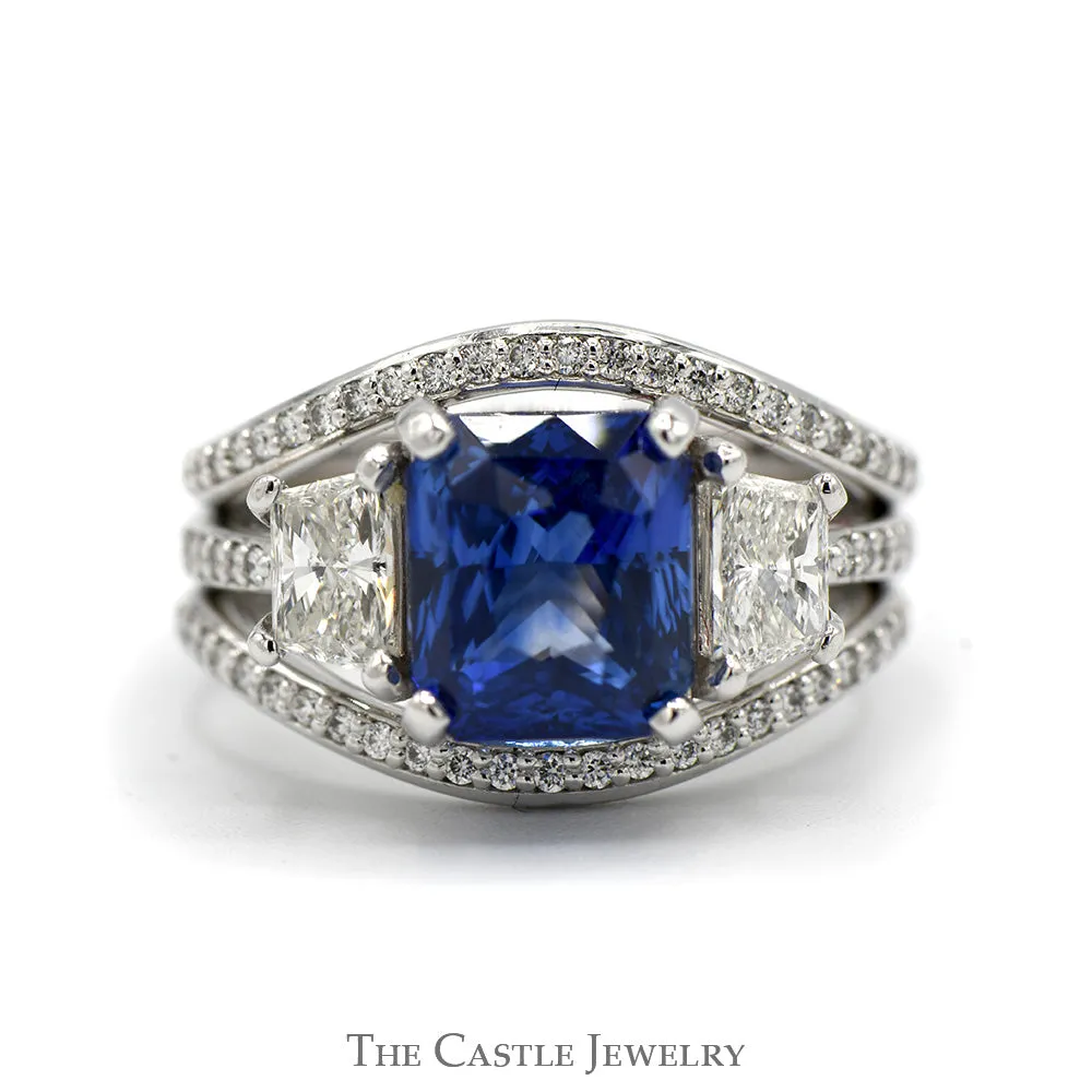 4.88ct Rectangle Sapphire Ring with 1.55cttw Diamond Accents in Platinum - Includes EGL Certificate