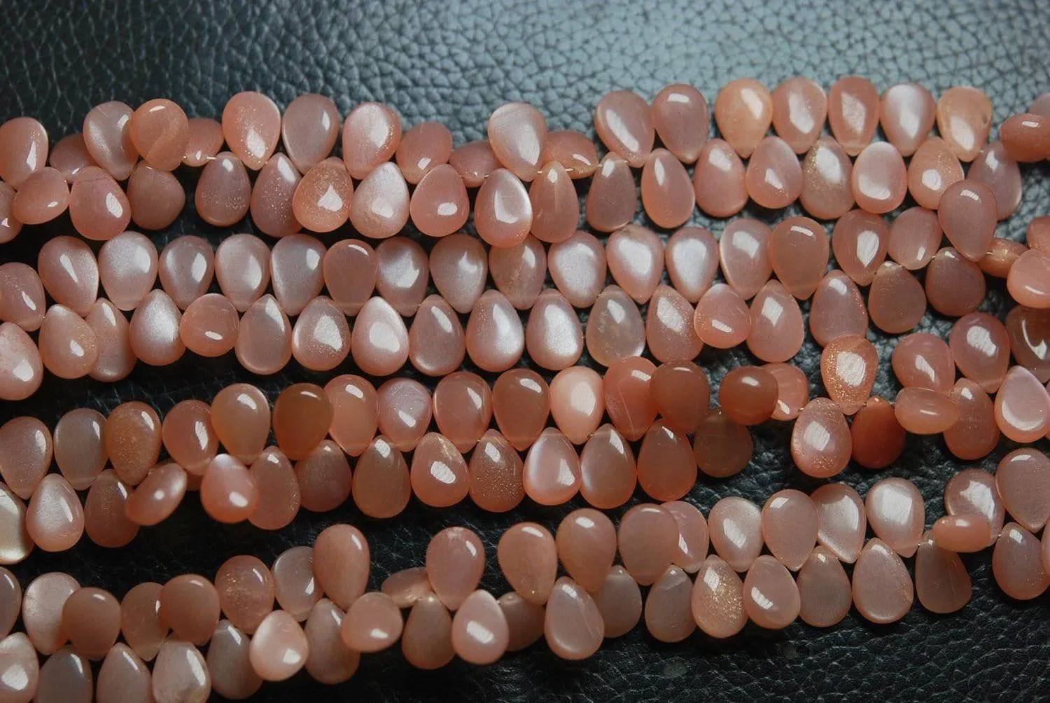 5 Matching Pair Finest Quality,Peach Moonstone Smooth Pear Shape Briolettes, 10mm Calibrated Size