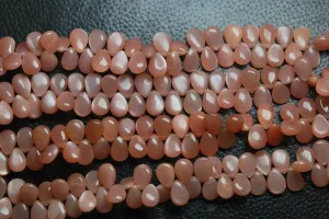 5 Matching Pair Finest Quality,Peach Moonstone Smooth Pear Shape Briolettes, 10mm Calibrated Size