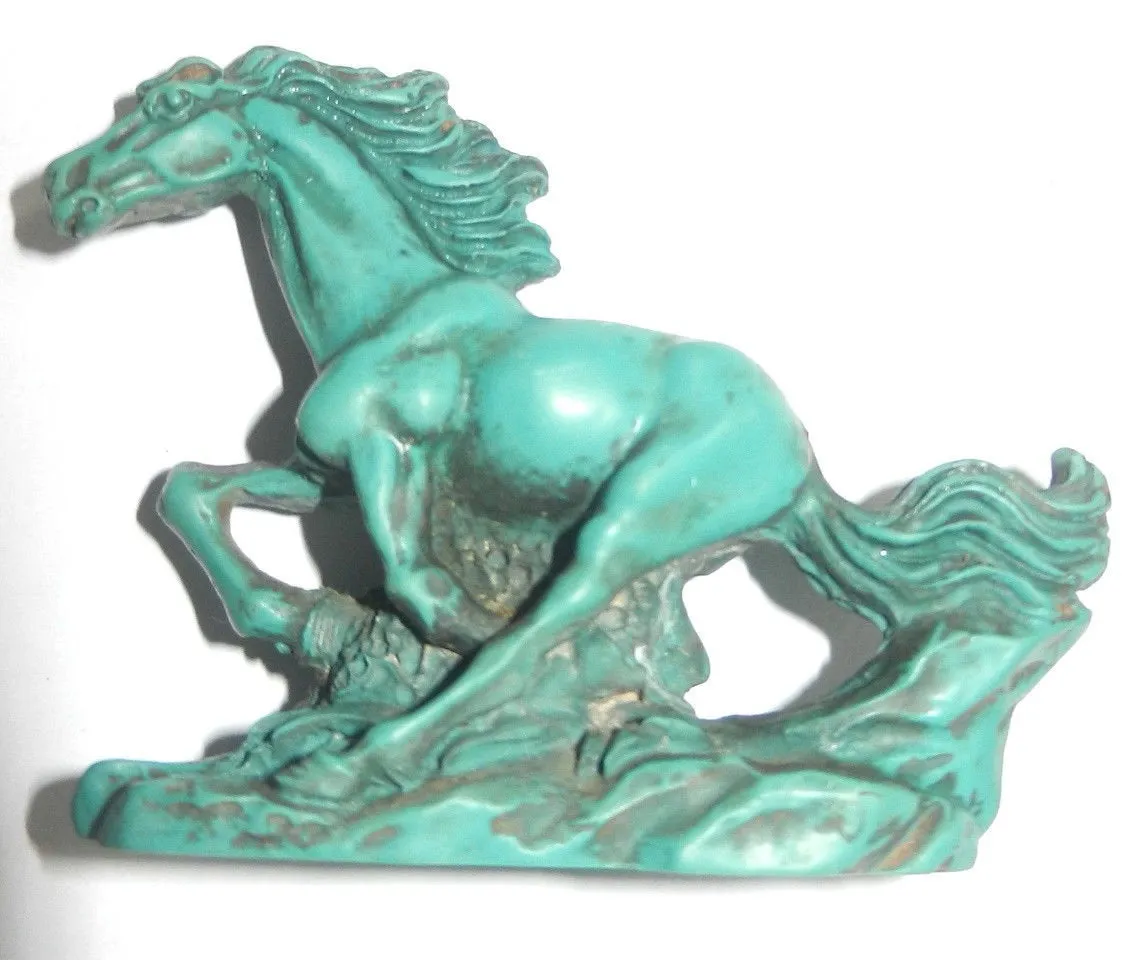 5.75''L- Chinese Natural Antique Exquisite Turquoise Handcarved Sculpture Horse Statue