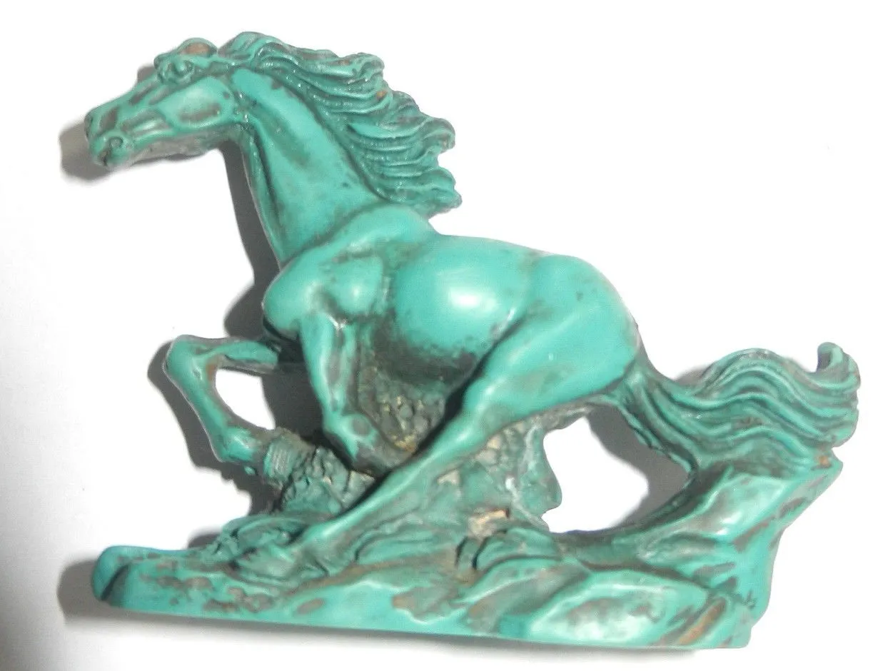 5.75''L- Chinese Natural Antique Exquisite Turquoise Handcarved Sculpture Horse Statue