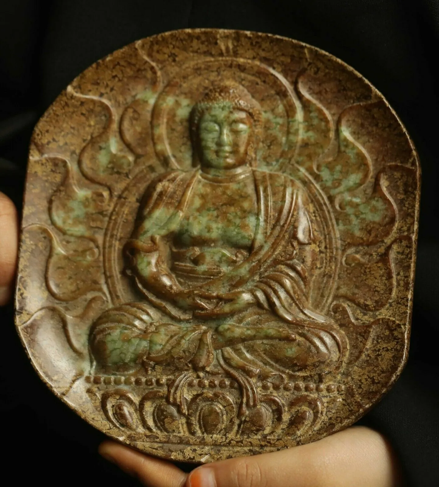 5.8''/148mm H- Chinese Natural Antique Exquisite Jade Handcarved Sculpture Buddha Statue