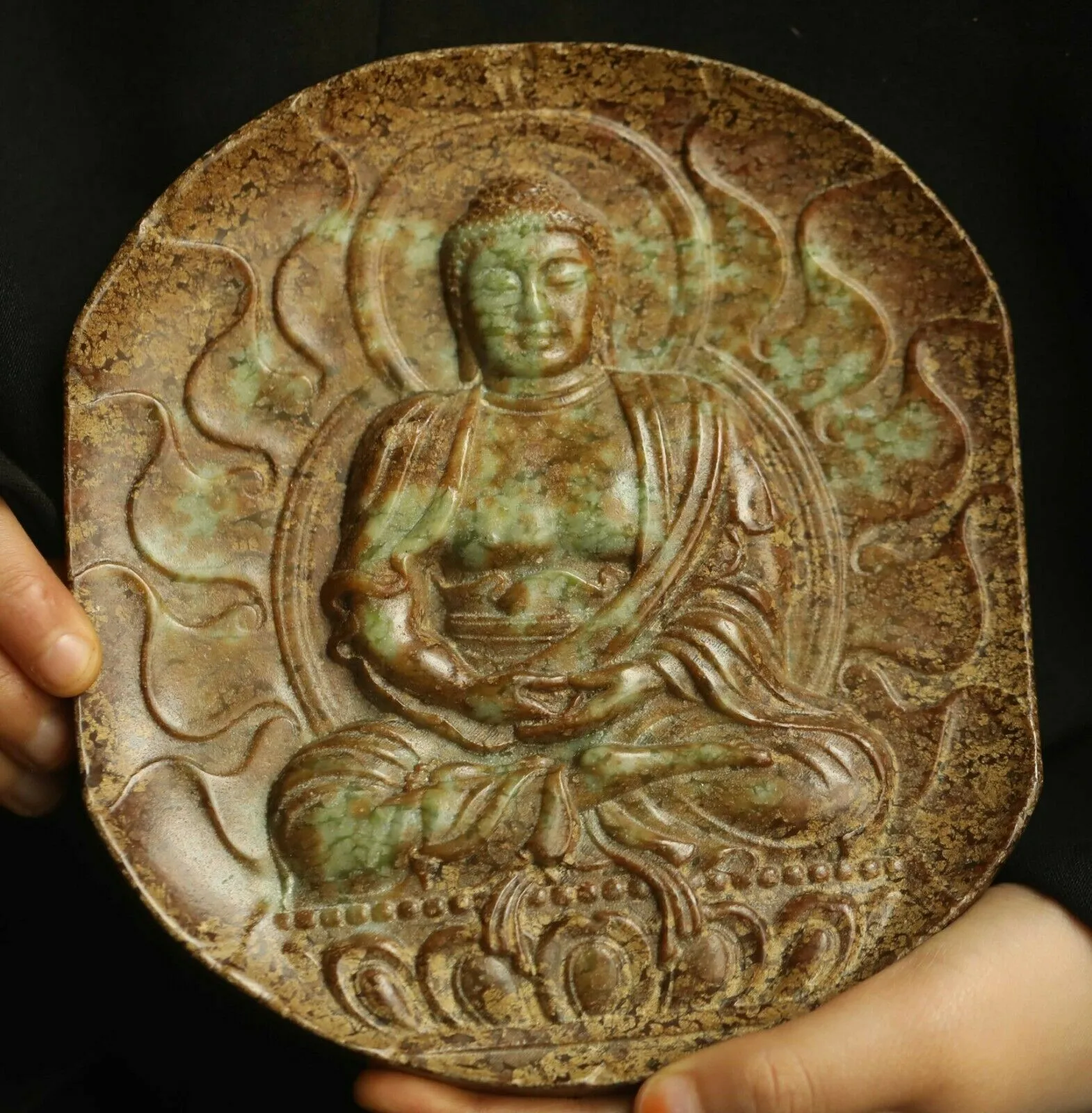 5.8''/148mm H- Chinese Natural Antique Exquisite Jade Handcarved Sculpture Buddha Statue