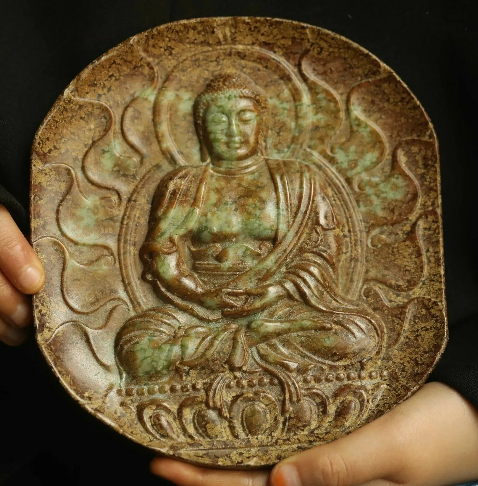 5.8''/148mm H- Chinese Natural Antique Exquisite Jade Handcarved Sculpture Buddha Statue