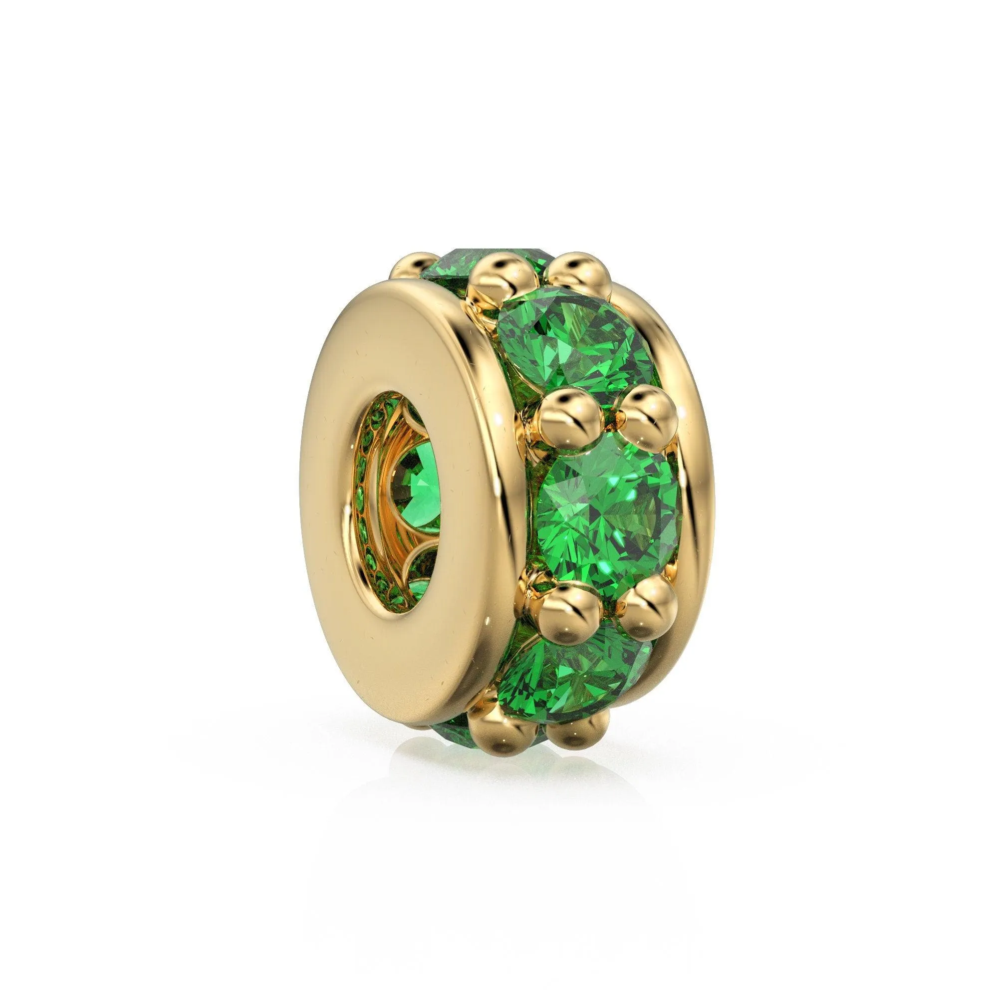 5mm 18k Solid Yellow Gold Emerald Eternity Rondelle Wheel Bead Finding Spacer / Gold Rondelle Bead / Green Emerald Findings