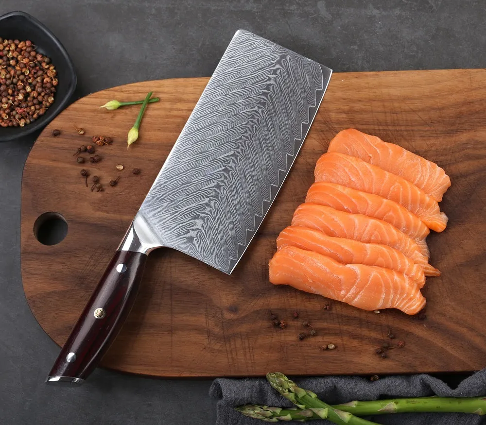 7-inch Damascus Cleaver Handmade Professional Damascus Steel Slicing Knife with Exquisite Gift Box