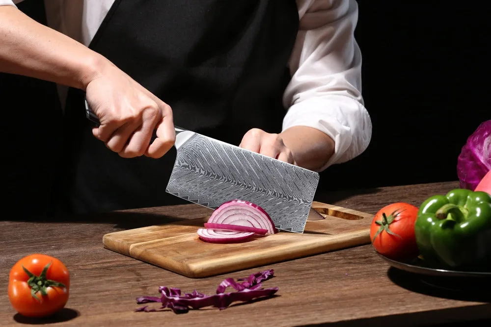7-inch Damascus Cleaver Handmade Professional Damascus Steel Slicing Knife with Exquisite Gift Box