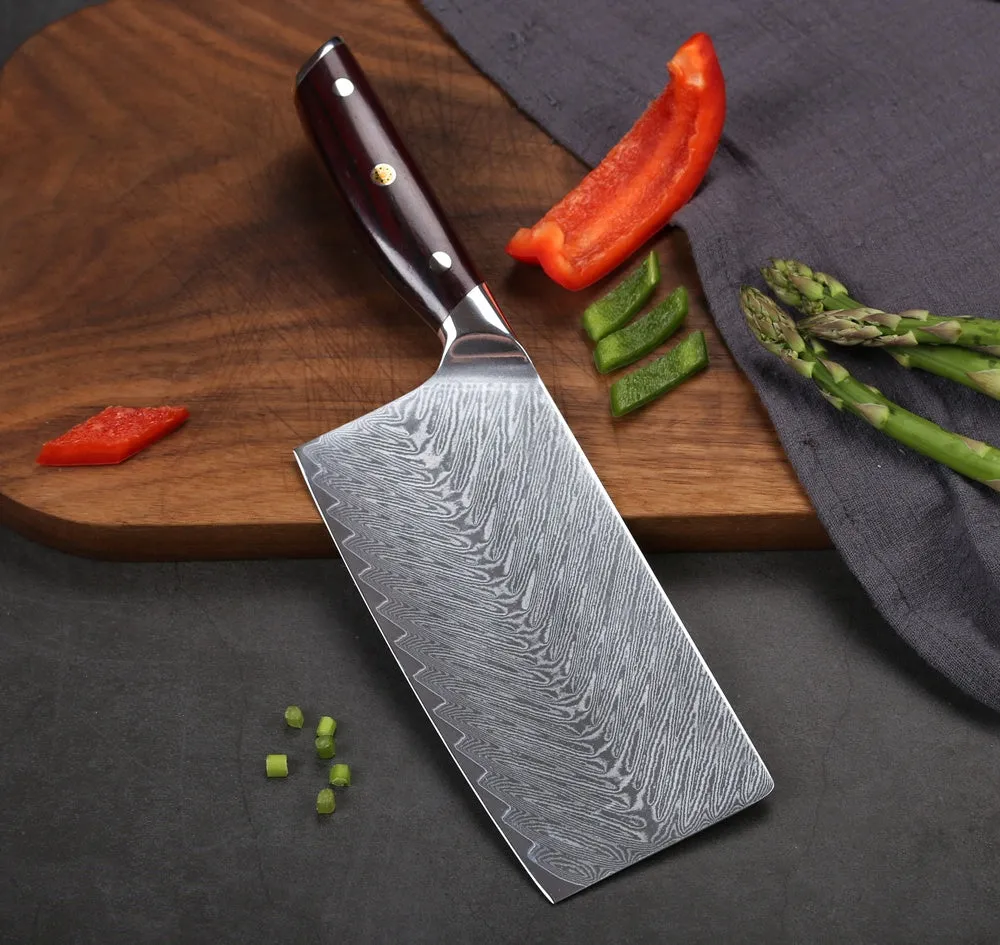 7-inch Damascus Cleaver Handmade Professional Damascus Steel Slicing Knife with Exquisite Gift Box