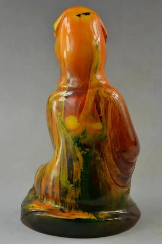 7.3''H- Chinese Natural Antique Exquisite GEOMANTIC AMBER Handcarved Sculpture Guanyin Statue