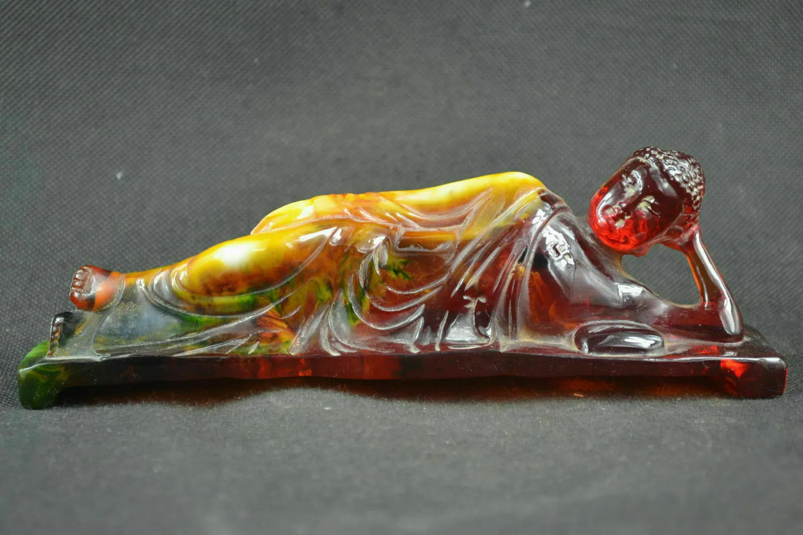 8.18''L- Chinese Natural Antique Exquisite GEOMANTIC AMBER Handcarved Sculpture Blessing Buddha Statue
