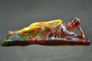 8.18''L- Chinese Natural Antique Exquisite GEOMANTIC AMBER Handcarved Sculpture Blessing Buddha Statue
