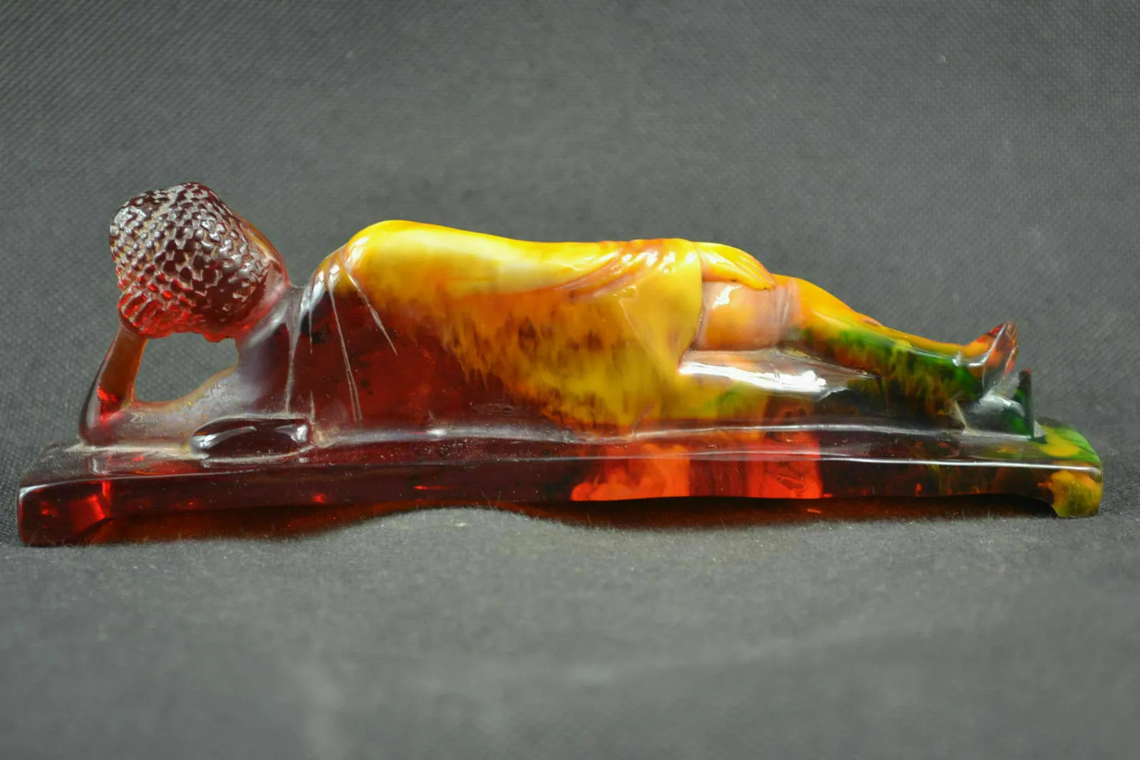 8.18''L- Chinese Natural Antique Exquisite GEOMANTIC AMBER Handcarved Sculpture Blessing Buddha Statue