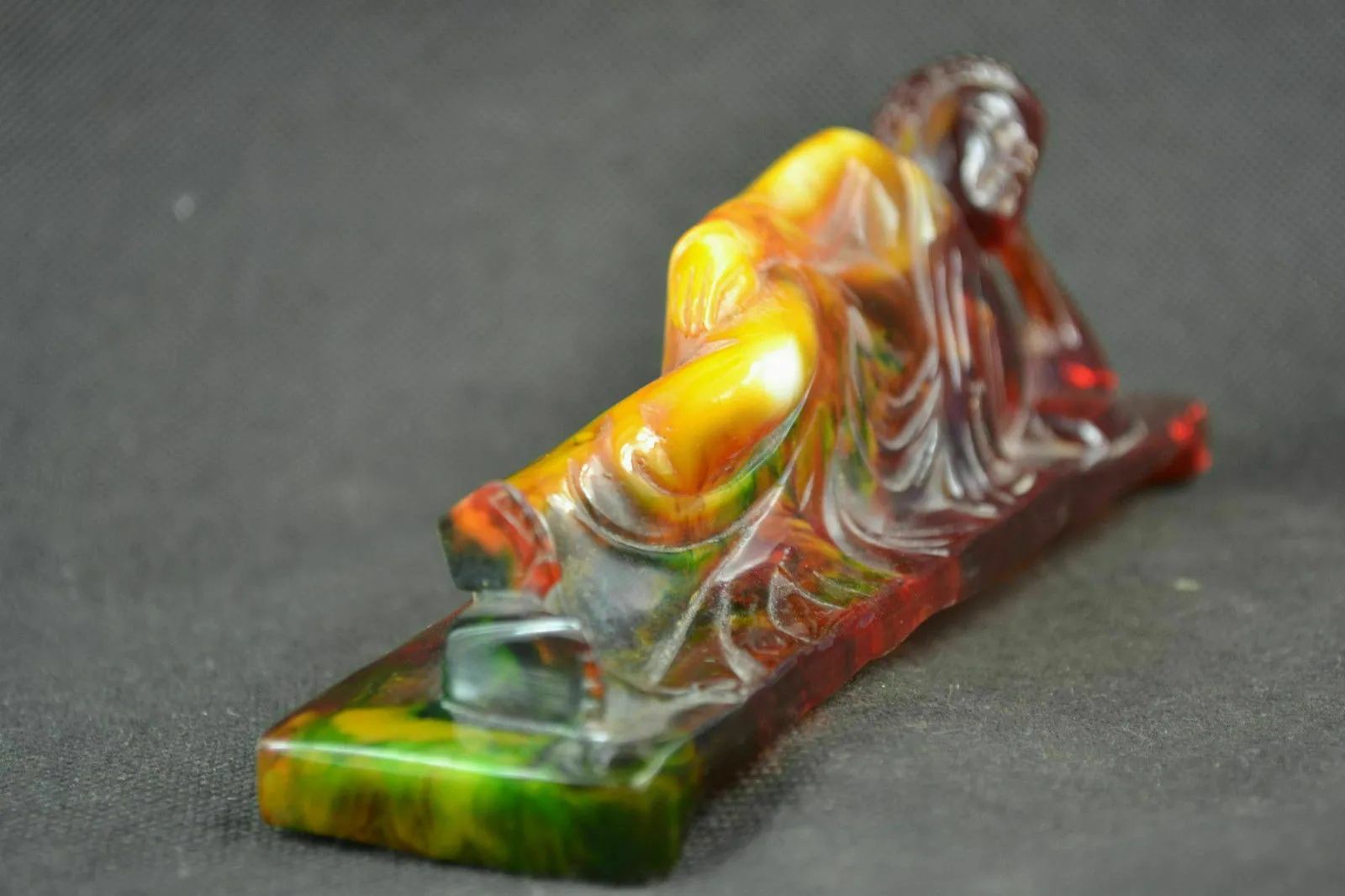 8.18''L- Chinese Natural Antique Exquisite GEOMANTIC AMBER Handcarved Sculpture Blessing Buddha Statue
