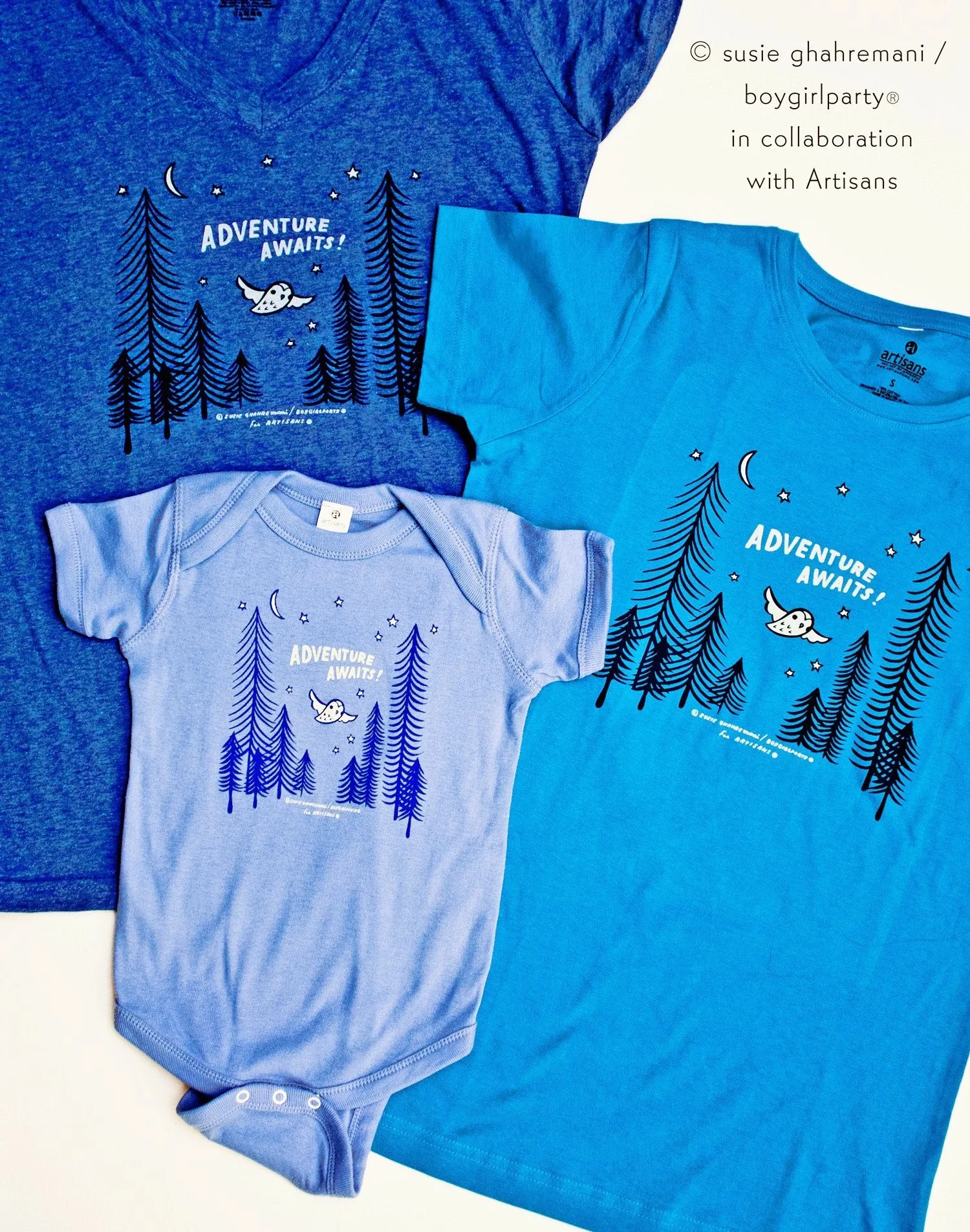 Adventure Awaits Women's Shirt -- V-Neck Tee (Blue)