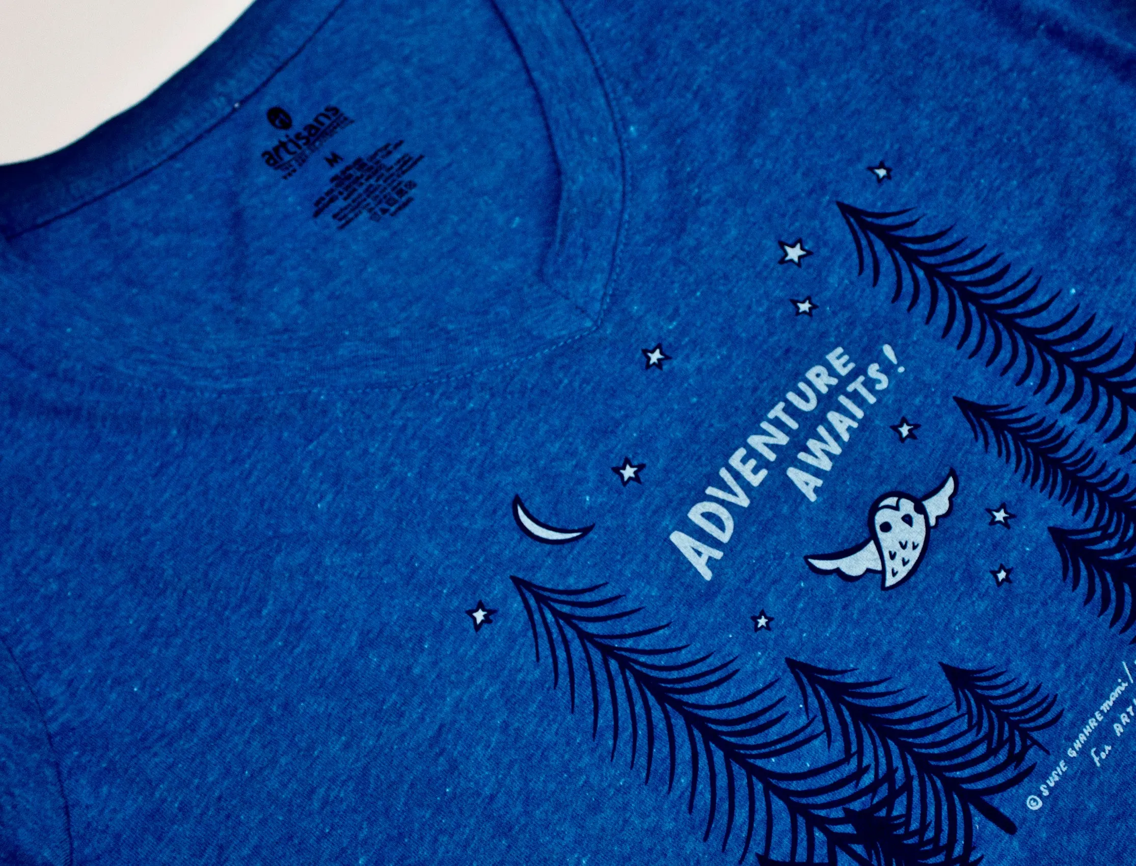 Adventure Awaits Women's Shirt -- V-Neck Tee (Blue)