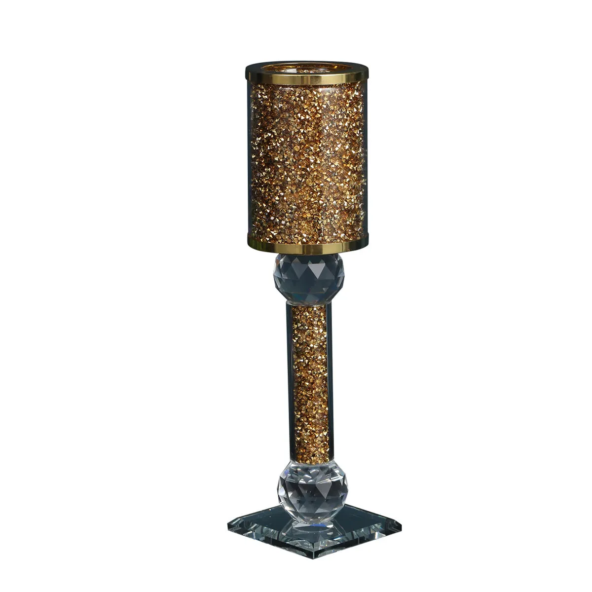 Ambrose Exquisite Candle Holder in Gift Box, Gold Crushed Diamonds
