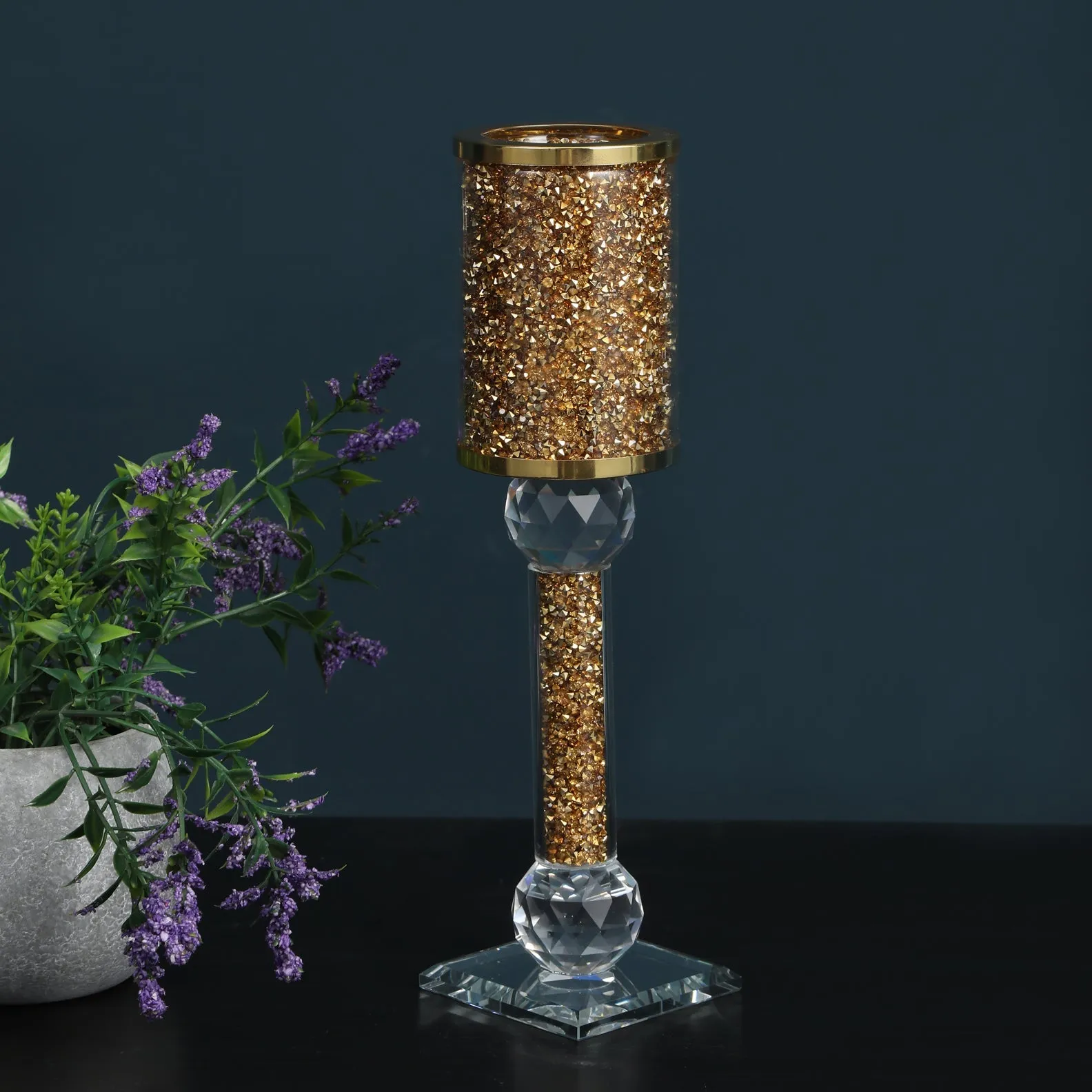 Ambrose Exquisite Candle Holder in Gift Box, Gold Crushed Diamonds