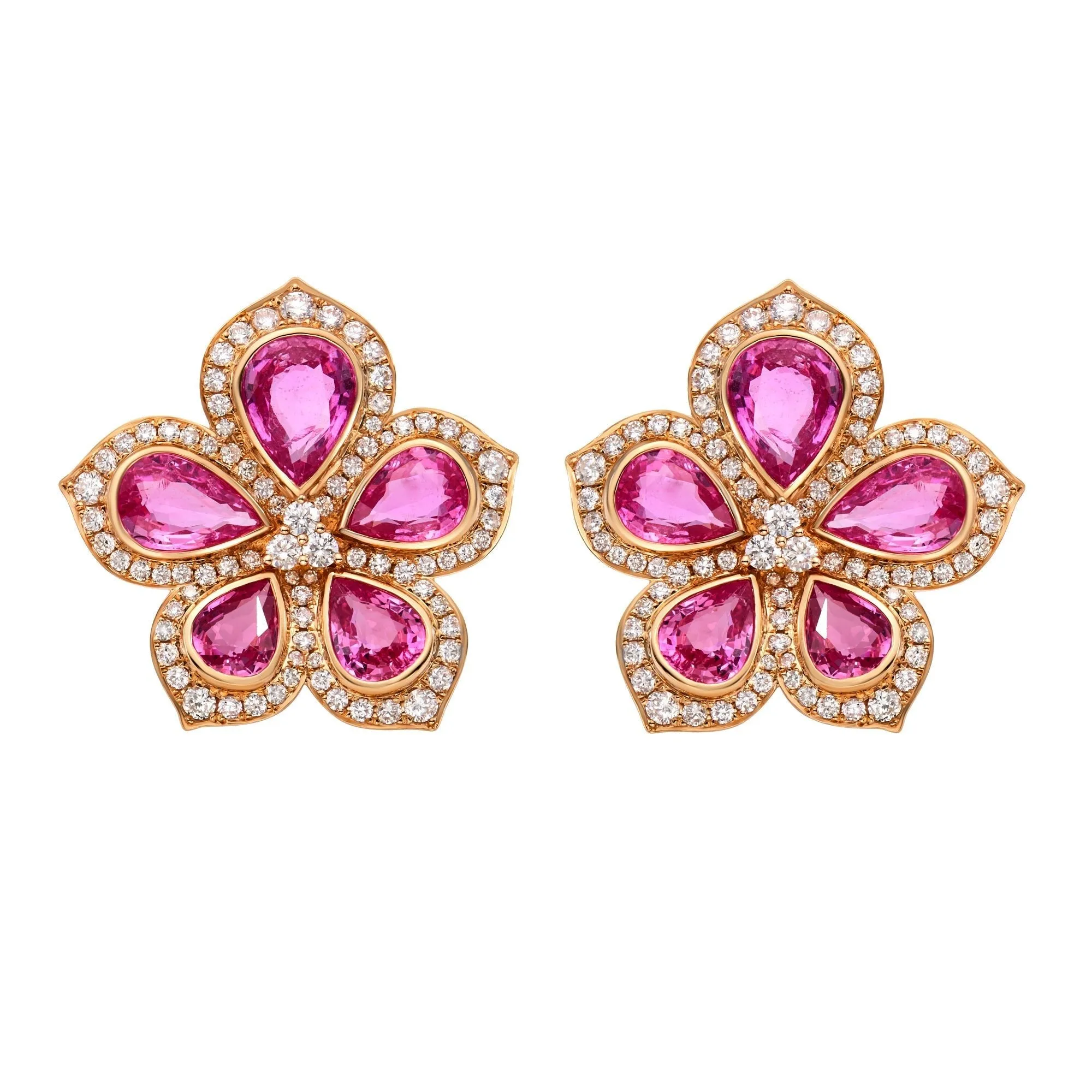 Amore Pink Sapphire Flower Earrings